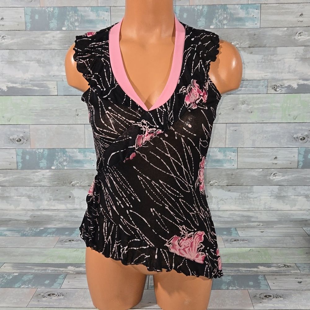 Vintage Fashion Bug Sheer Floral Print Tank Top sz Small